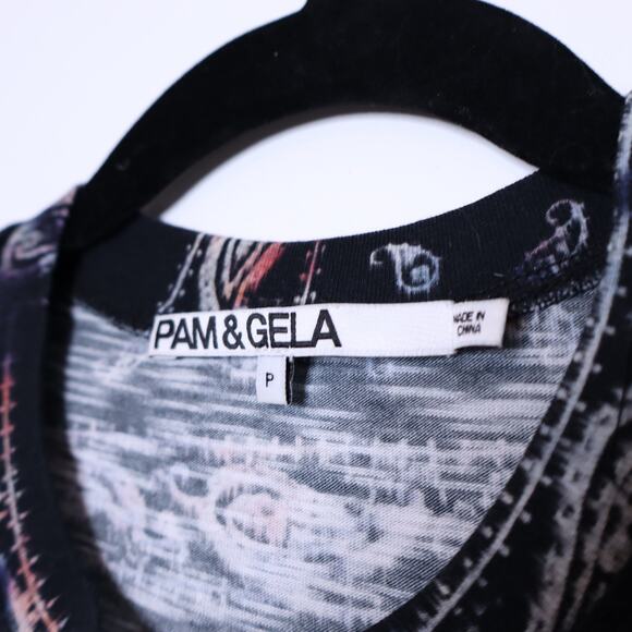 PAM & GELA Tie Dye Sleeveless Ruched Dress Black Base Print Casual Women's 0 - Picture 11 of 13